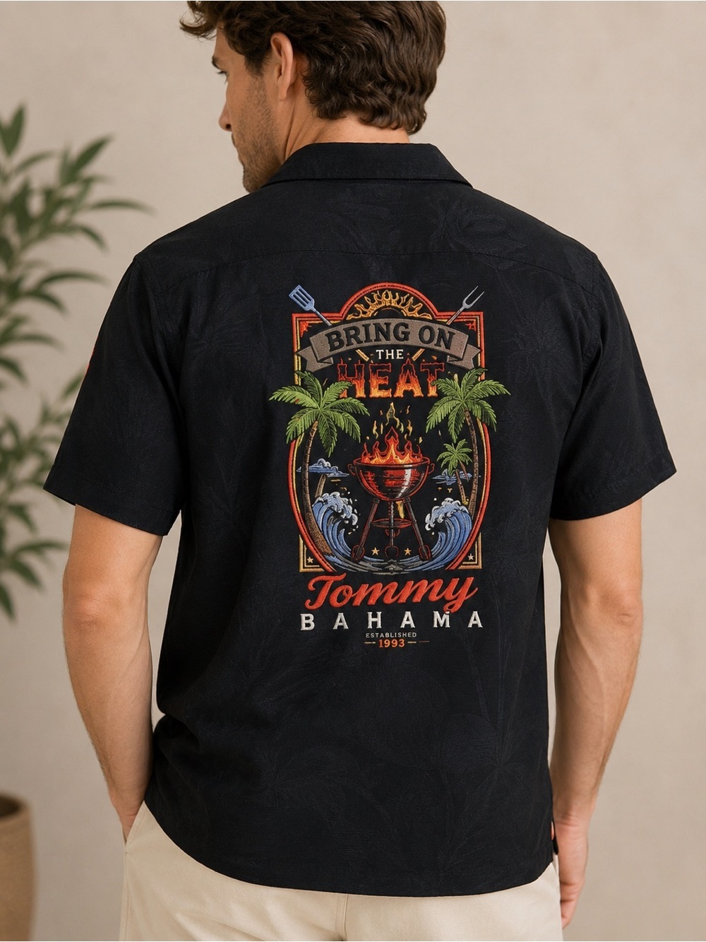Tommy Bahama “Bring on the Heat” 100% Silk Camp Shirt – Black | Men’s XS